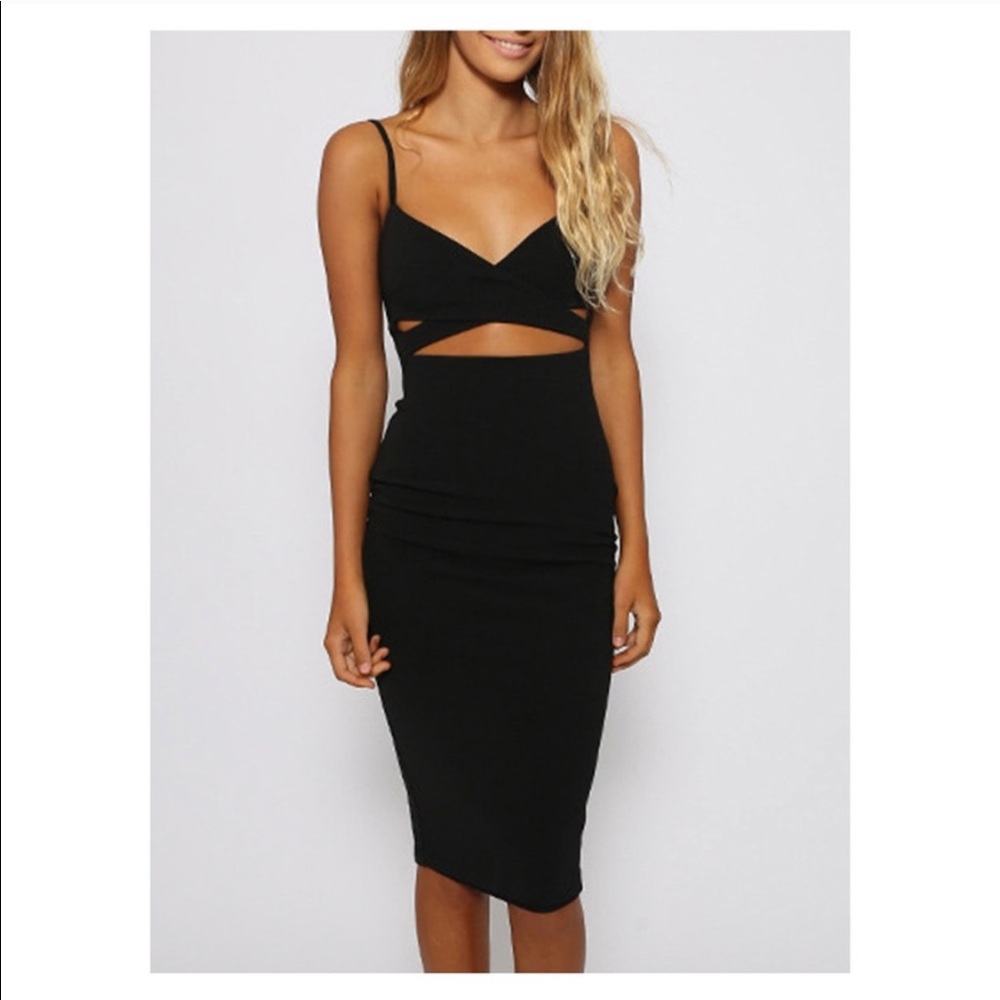 Black Cut Out Wrap Pencil Midi Dress